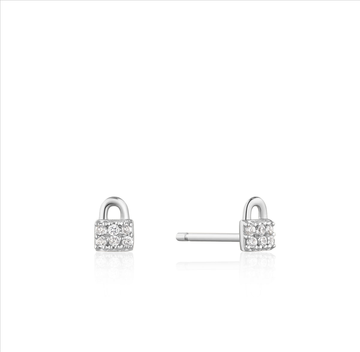 Ania Haie Silver Padlock Sparkle Stud Earrings. Design: E032-03H