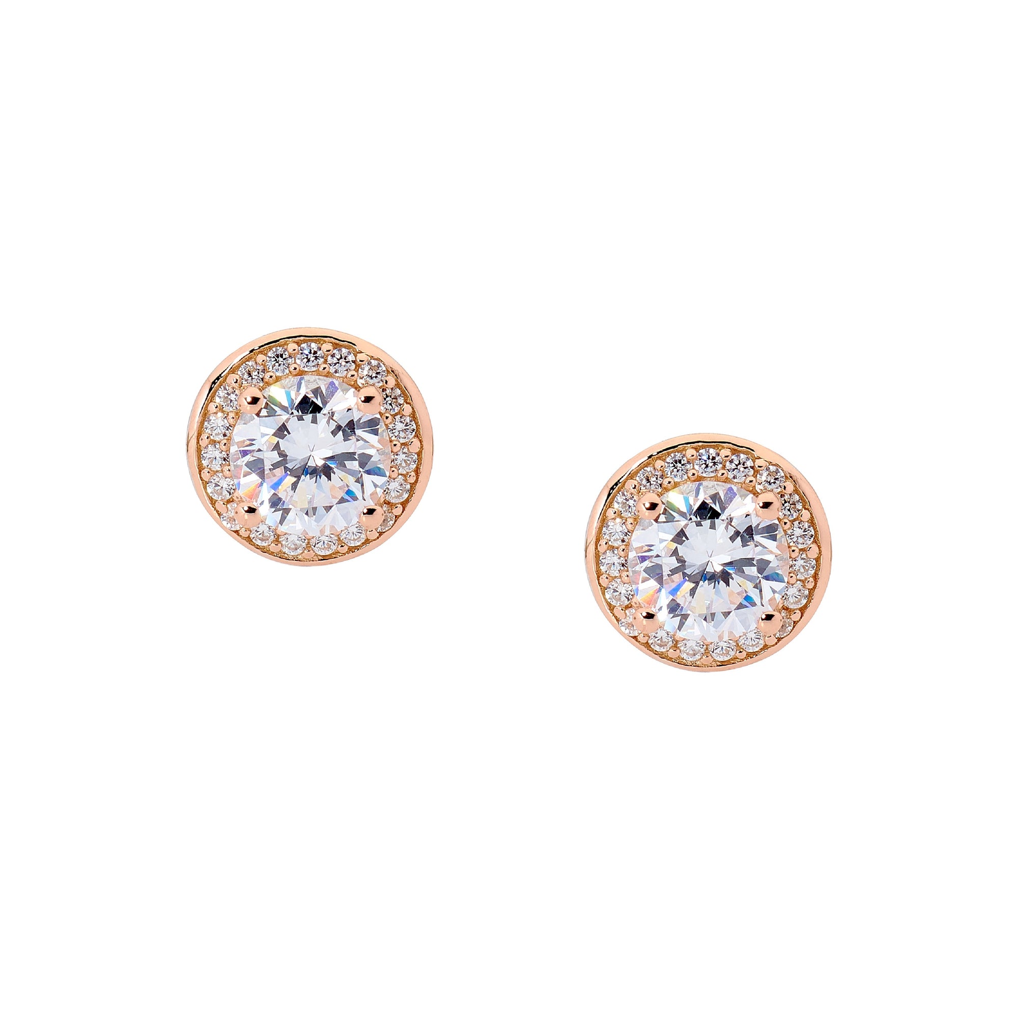 Ellani Solitaire with Halo & Rose Gold Plating Earrings