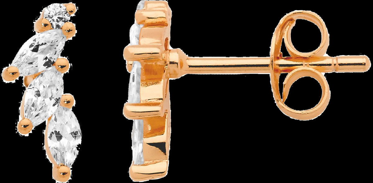 Ellani Rose Gold Plated Marquise & Round Stud Earrings