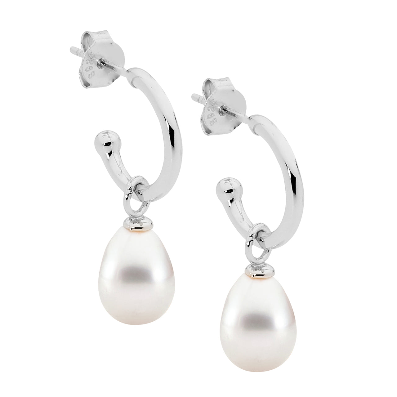 Ellani Sterling Silver Hoop Earrings with Freshwater Pearl Drop