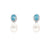 Sterling Silver Aqua CZ Halo & Freshwater Pearl Drop Earrings