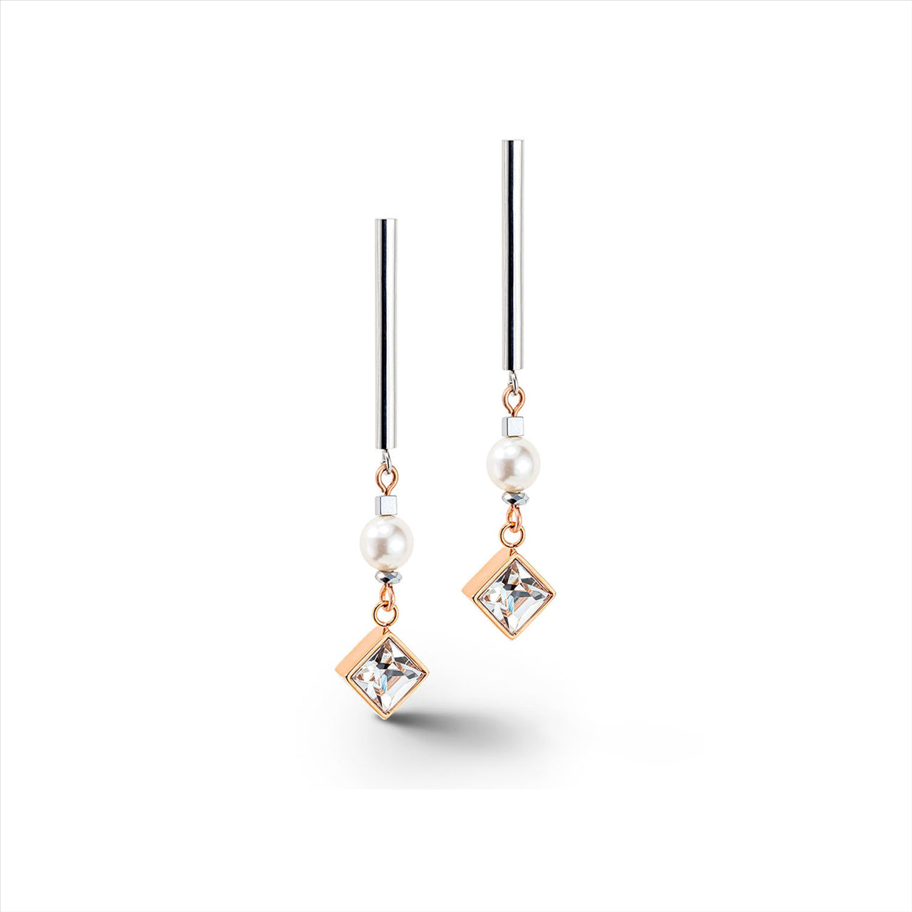 Coeur De Lion Layered Square Crystal Rose Gold, White & Pearl Earrings