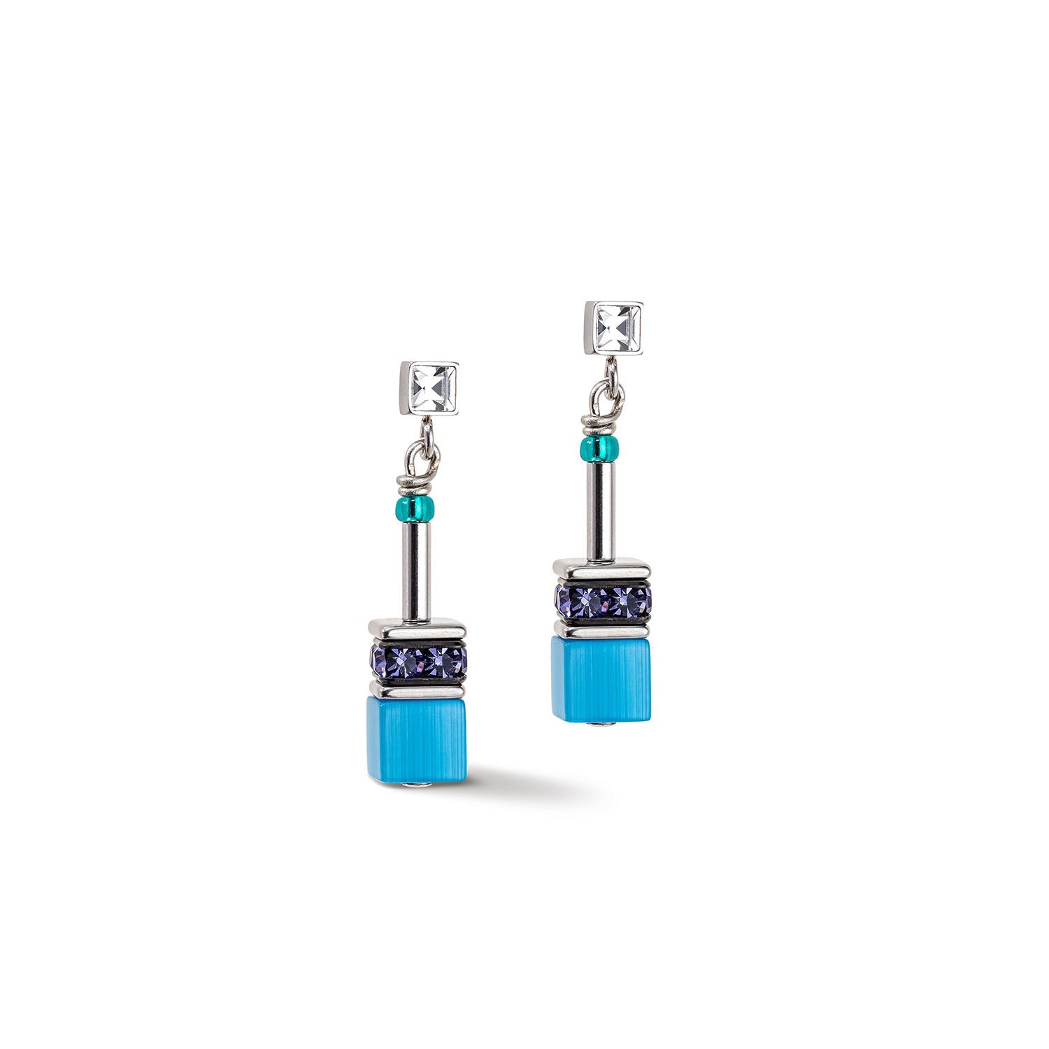 Coeur De Lion Geo Cube Turquoise, Bright Blue and Lilac Earrings