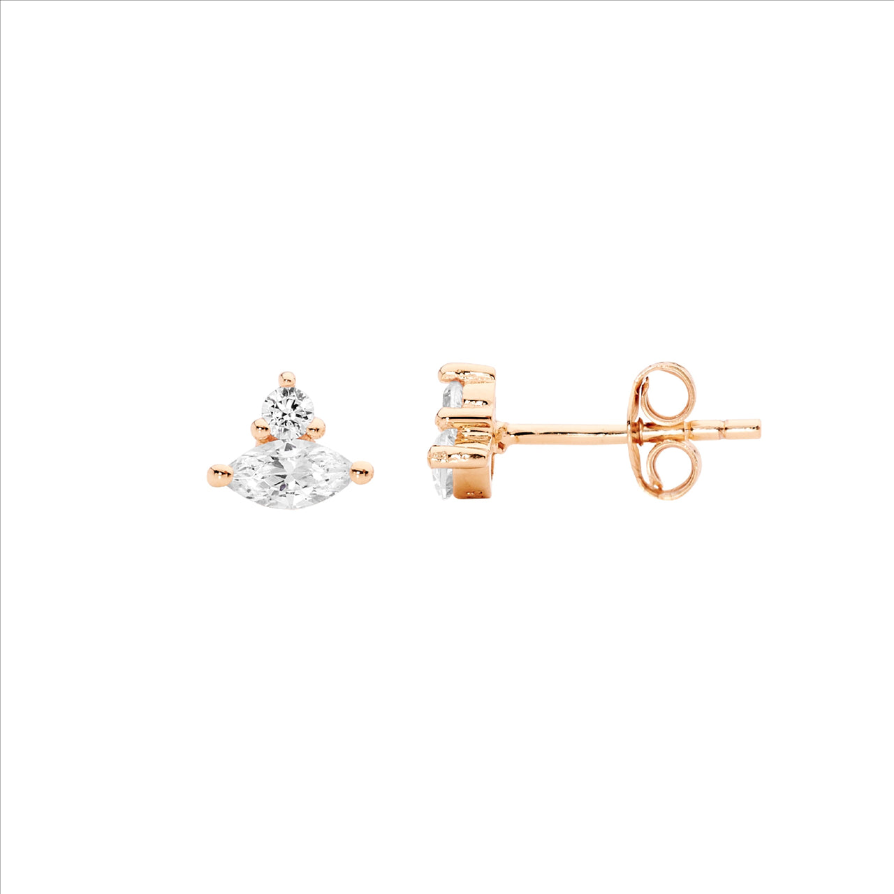 Ellani Cubic Zirconia Marquise Cut Stud Earrings in Rose Gold