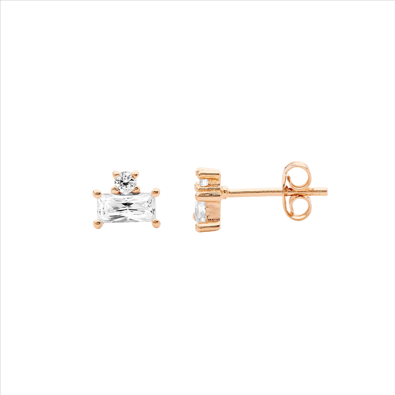 Ellani Baguette Cubic Zirconia Stud Earrings in Rose Gold