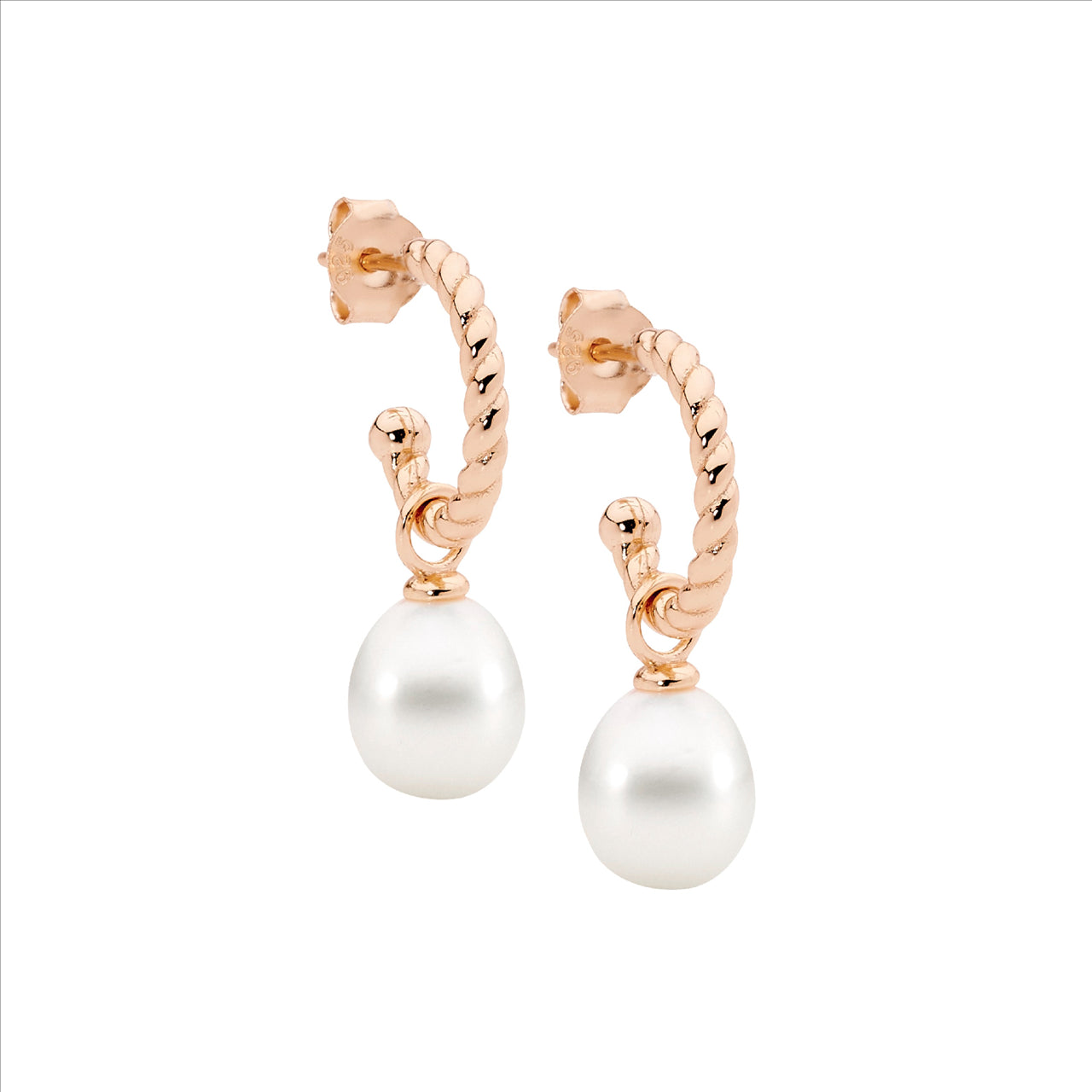 Rose Gold Pearl Twist Hoops