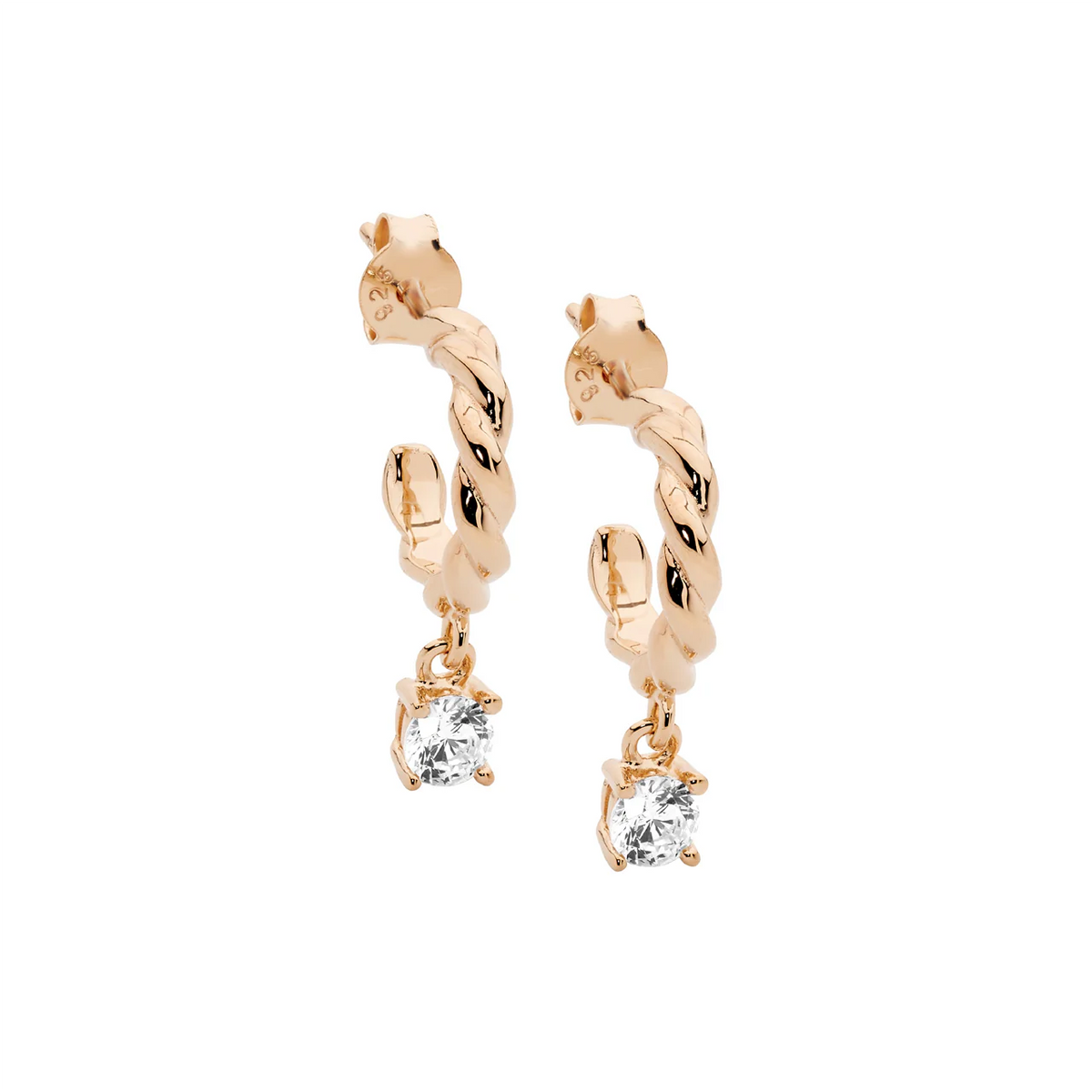Ellani Sterling Silver Hoop Earrings with Cubic Zirconia Drop