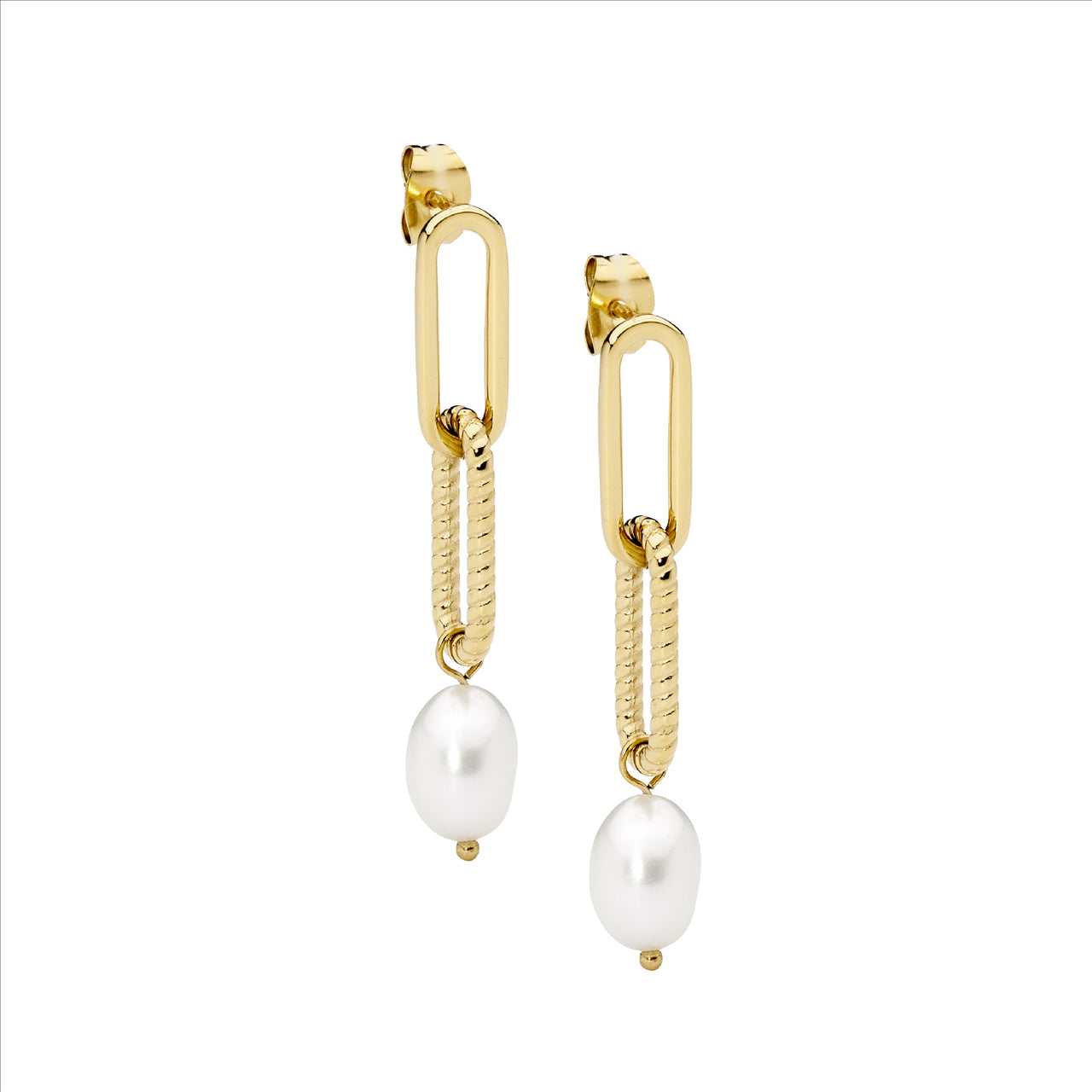 Ellani Stainless Steel Pearl  Drop Earrings with Cubic Zirconia