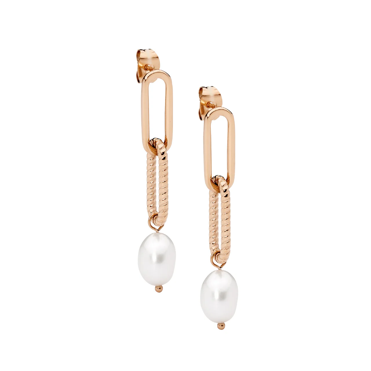 Ellani Stainless Steel Pearl  Drop Earrings with Cubic Zirconia
