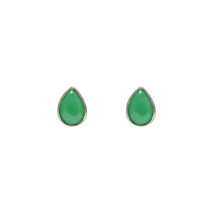 Sterling Silver 9X6mm Pear Chrysoprase Studs