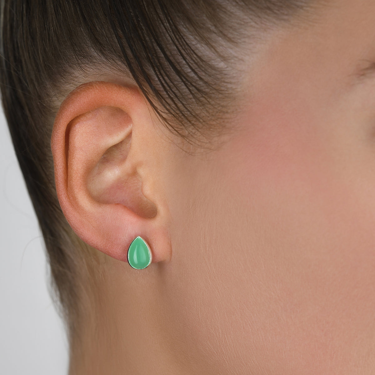 Sterling Silver 9X6mm Pear Chrysoprase Studs
