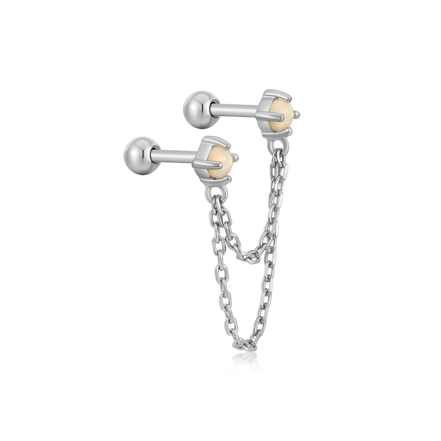 Ania Haie Silver Kyoto Opal Drop Chain Barbell Single Earring