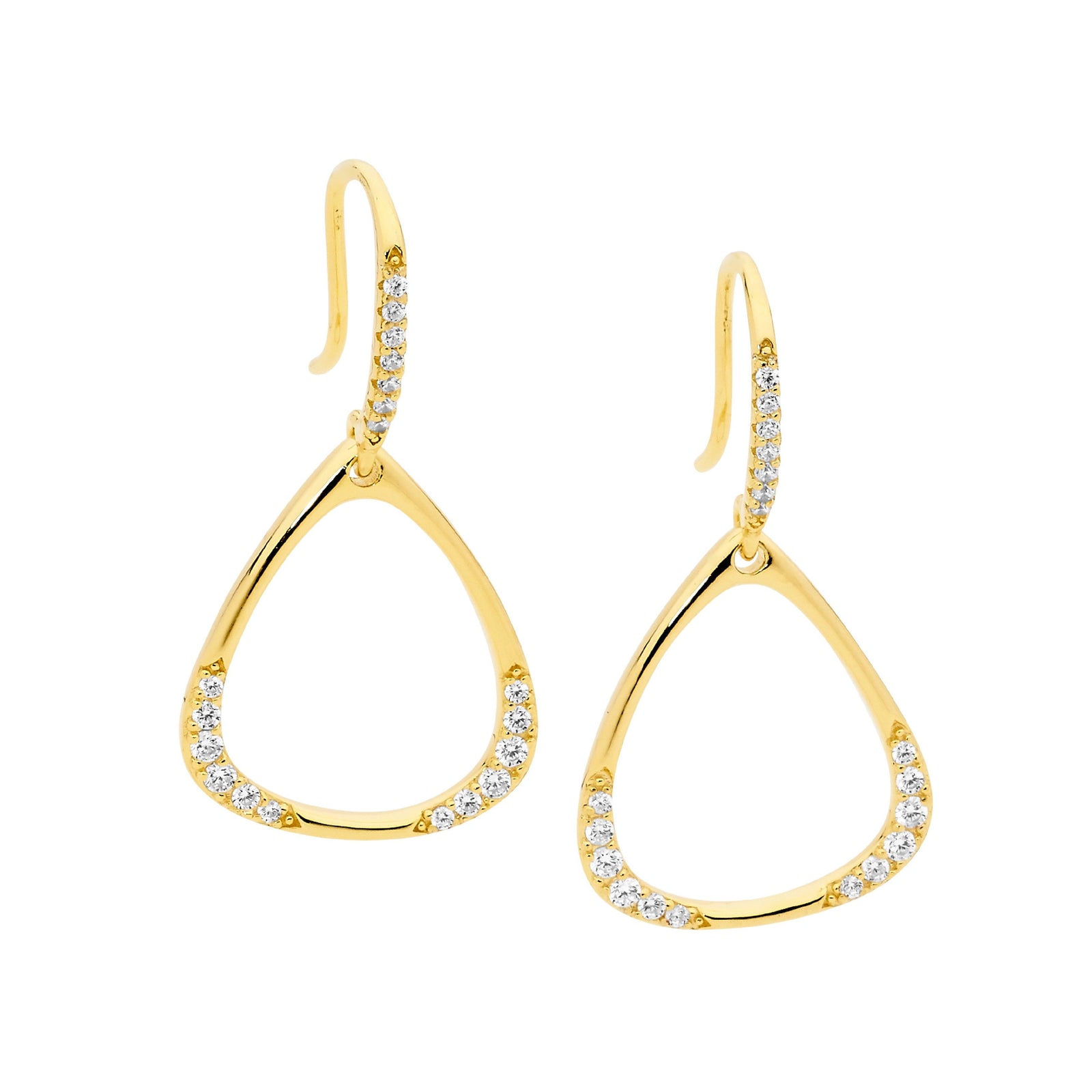 Ellani Sterling Silver & Yellow Gold Plated Cubic Zirconia Open Triangle Drop Earrings