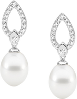 Ellani Sterling Silver Cubic Zirconia Open Drop Earrings with Freshwater Pearl