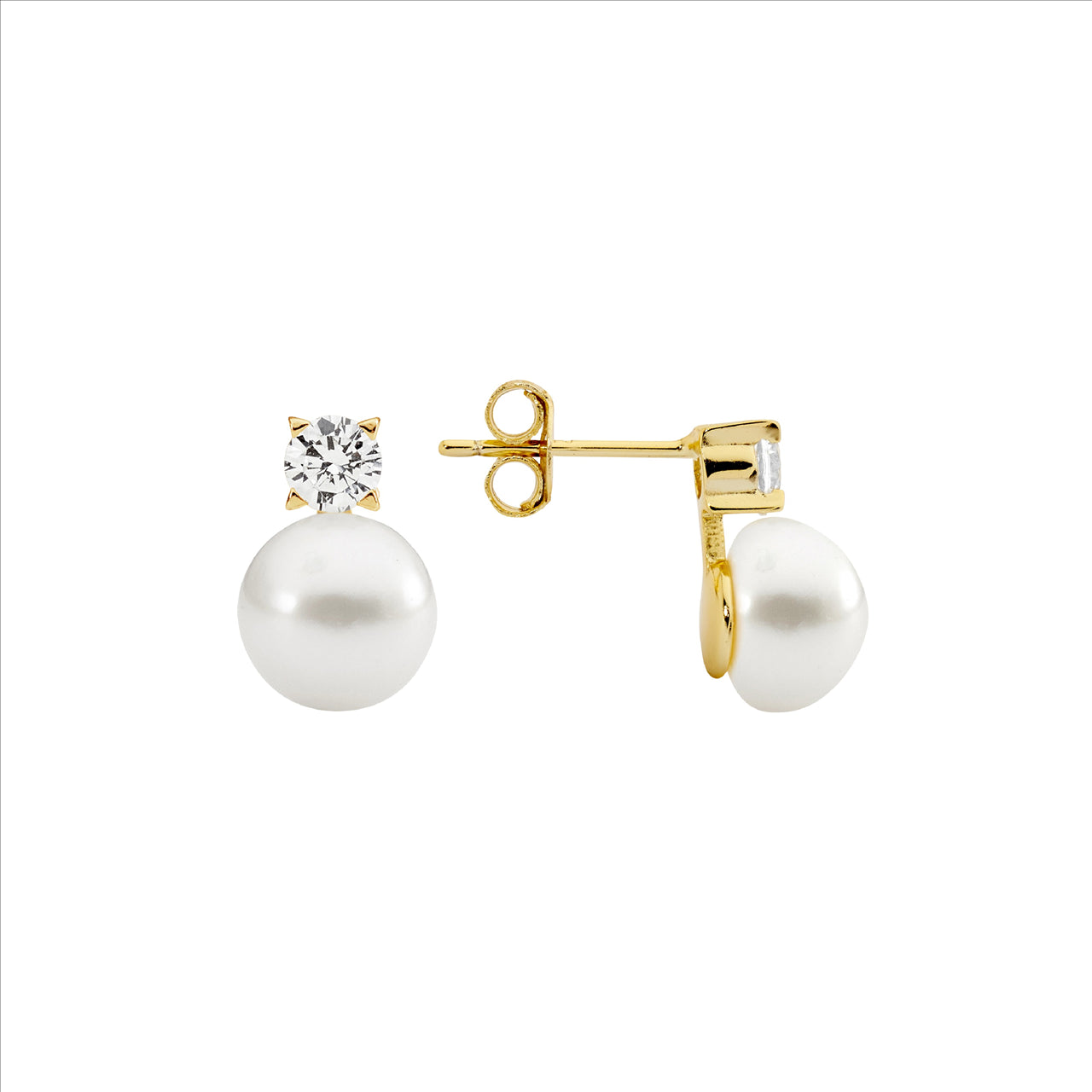 Claw Set CZ with Freshwater Pearl Earrings in Gold