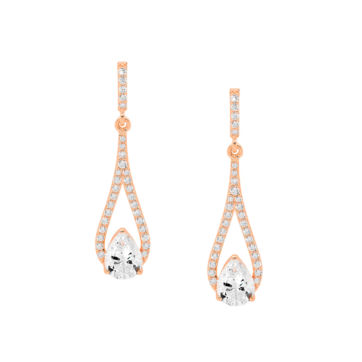 Ellani Rose Gold Plated 35mm Open Tear Drop Earrings