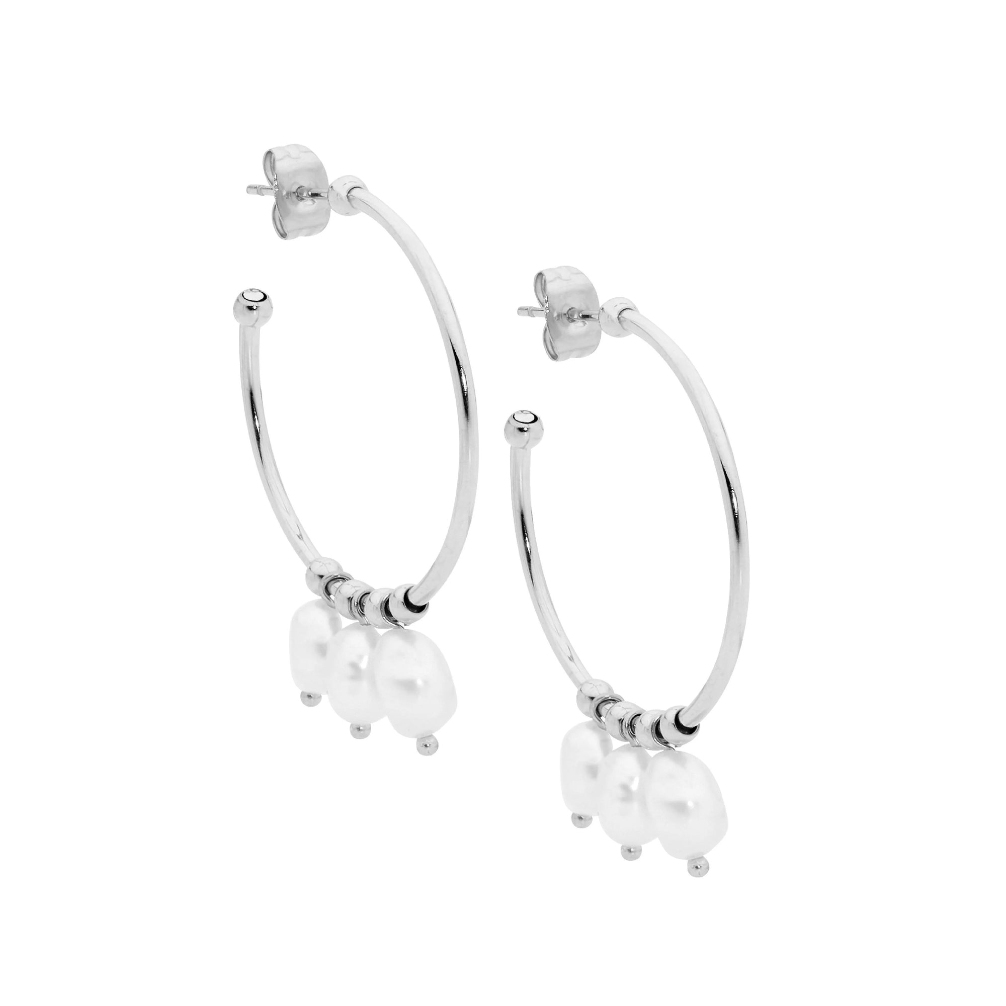 Ellani 3cm Hoop Earrings with 3 Freshwater Pearls