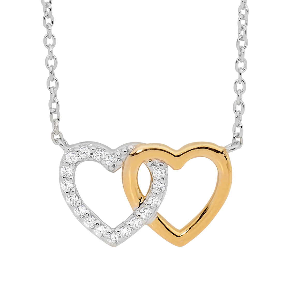 Sterling Silver Cubic Zirconia Linked Heart With Gold Plating