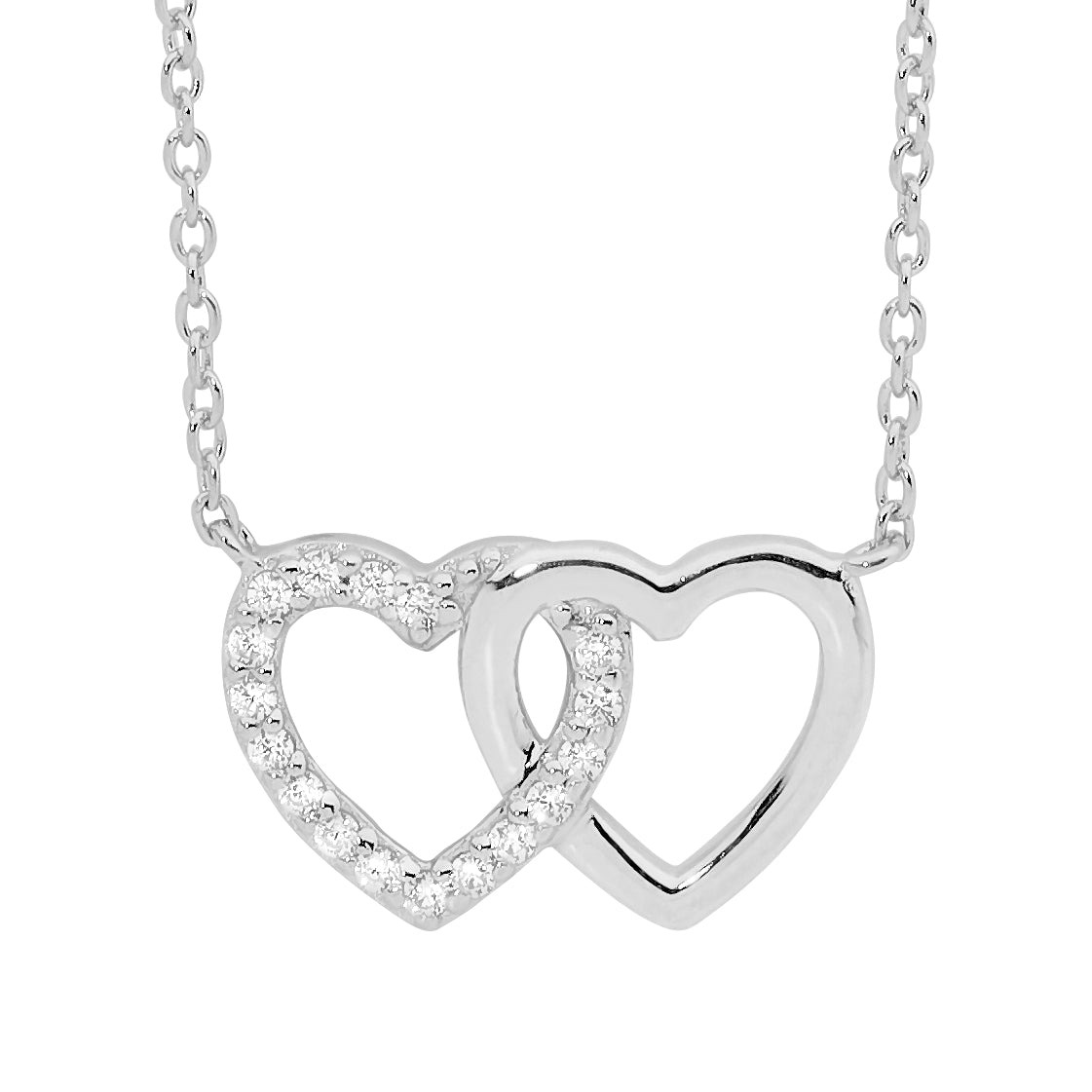 Sterling Silver and Cubic Zirconia Double Linked Heart