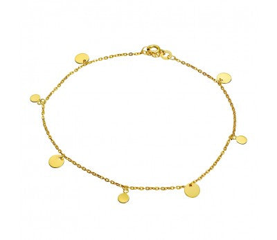 Multi Flat Disc Anklet in Gold Plated Sterling Silver