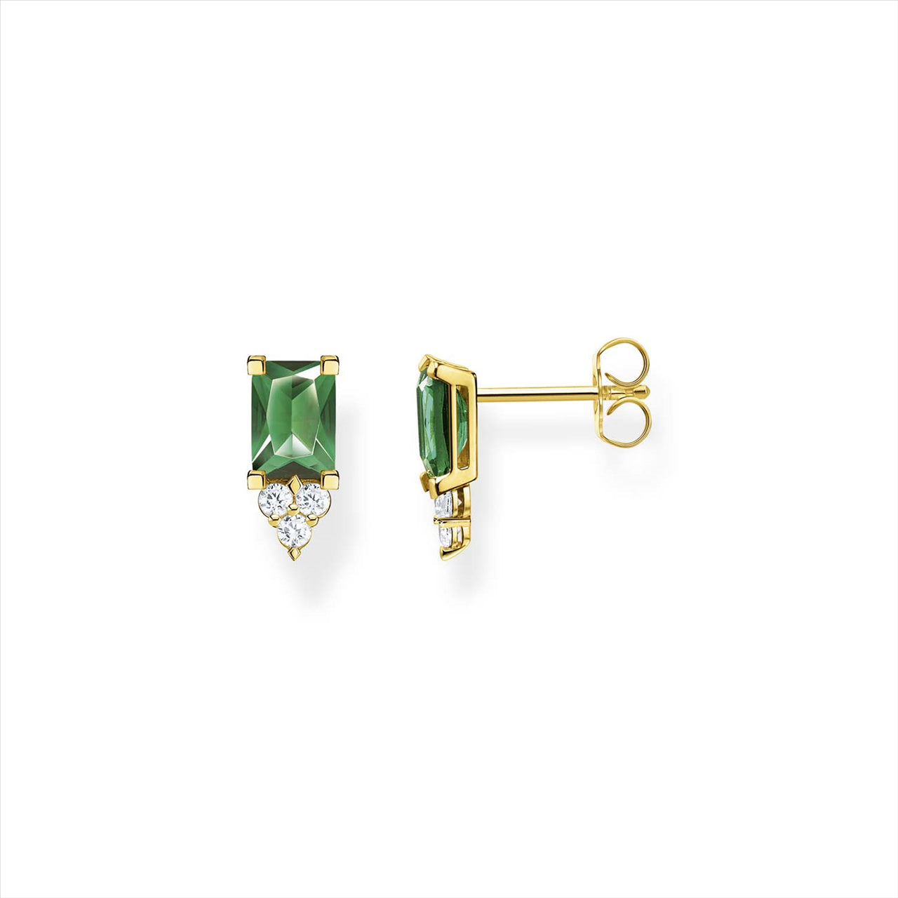 Thomas Sabo 18 Carat Gold Plated Green Stone Stud Earrings