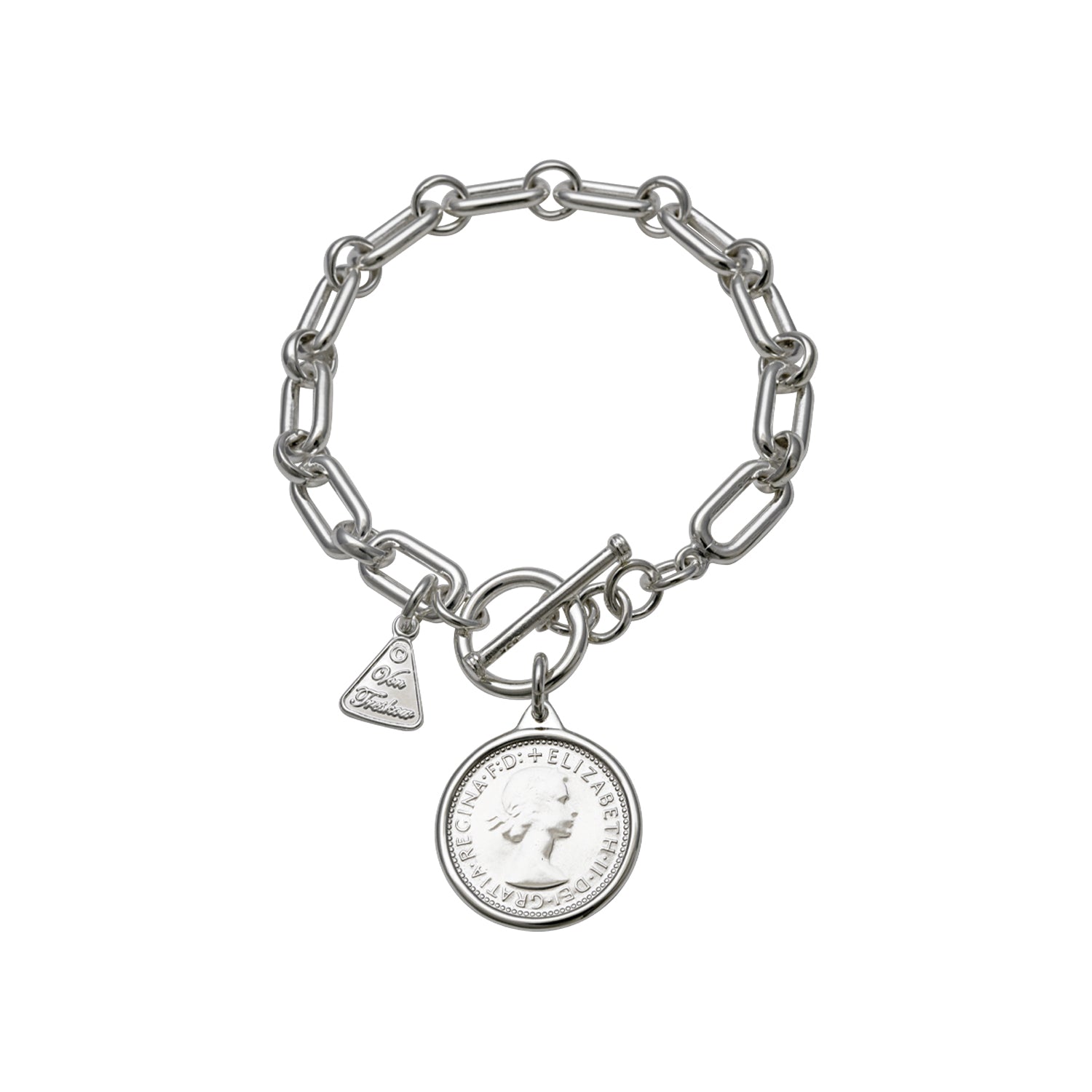 Von Treskow Sterling Silver Alternating link Belcher Bracelet with Sixpence- XB20