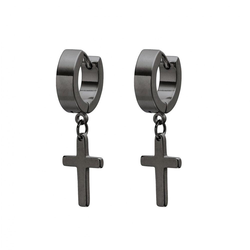 Blaze Stainless Steel Men’s Huggies with Square Drop Cross