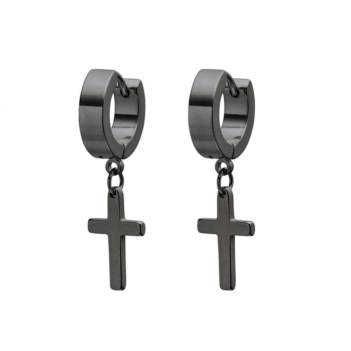 Blaze Stainless Steel Men’s Huggies with Square Drop Cross