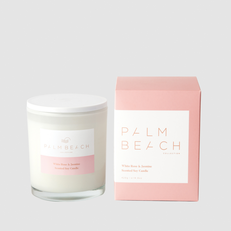 Palm Beach Collection White Rose and Jasmine Standard Candle. 420 grams.