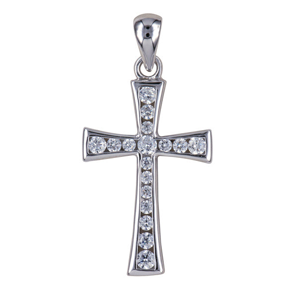 Rhodium Plated Cross with Cubic Zirconia