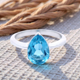 Pear Shaped Natural Blue Topaz Dress Ring in White Gold
