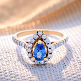 Pear Shaped Ceylon Sapphire with Diamond Halo Set Dress Ring