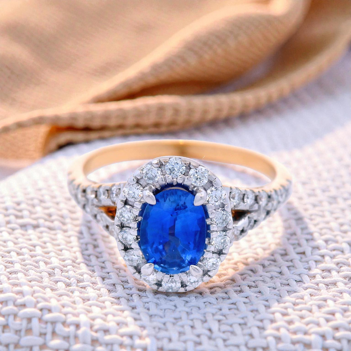 Ceylon Sapphire with Diamond Shoulder Set Dress Ring