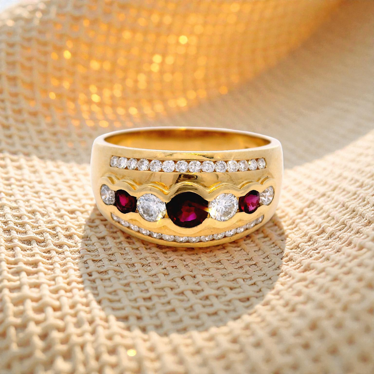 Ruby and Diamond Two Tone Dress Ring Set in Yellow Gold