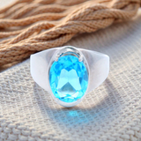 Large Blue Topaz Dress Ring in White Gold