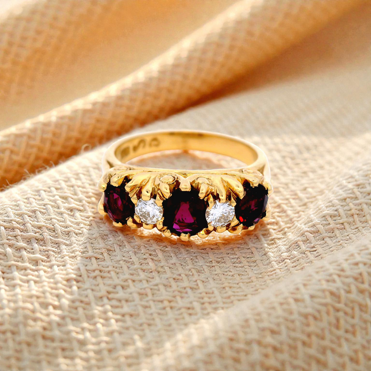 Diamond and Ruby Dress Ring in Yellow Gold