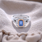 Ceylon Sapphire and Diamond Split Shank Dress Ring in White Gold