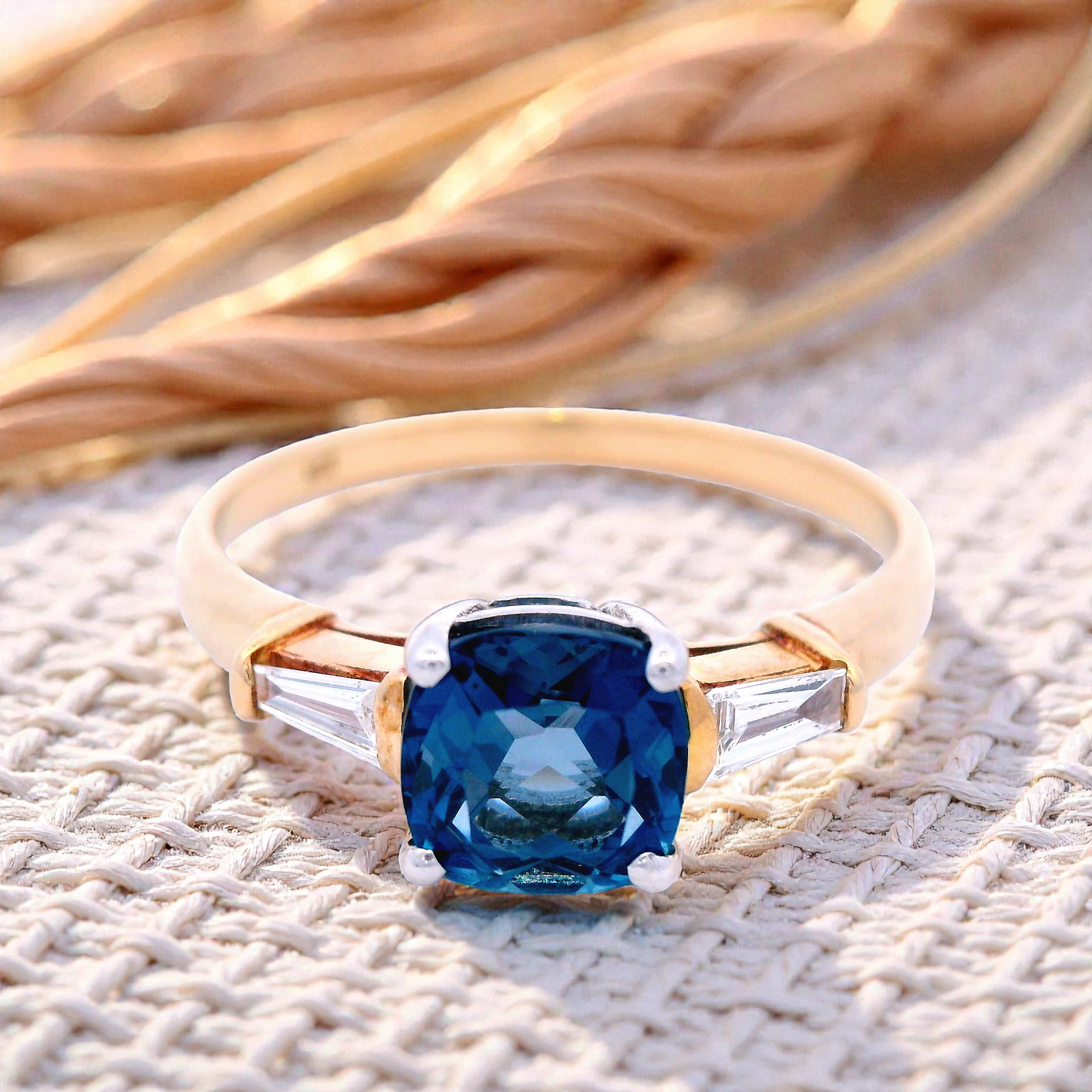 London Blue Topaz and Tapered Baguette Diamond Dress Ring