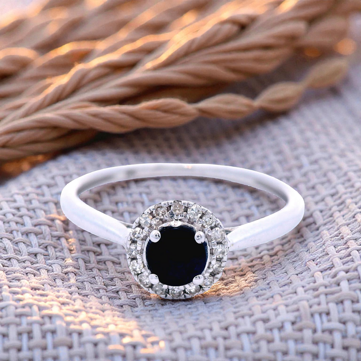 Sapphire and Diamond Halo Dress Ring in White Gold