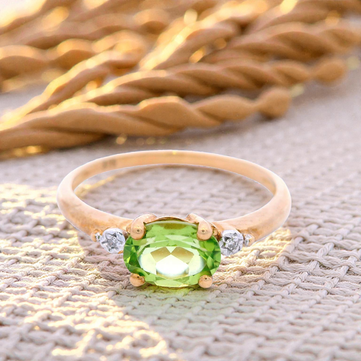 Horizontal Set Oval Cut Peridot Ring
