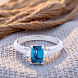 London Blue Topaz with Princess Cut Diamond Dress Ring