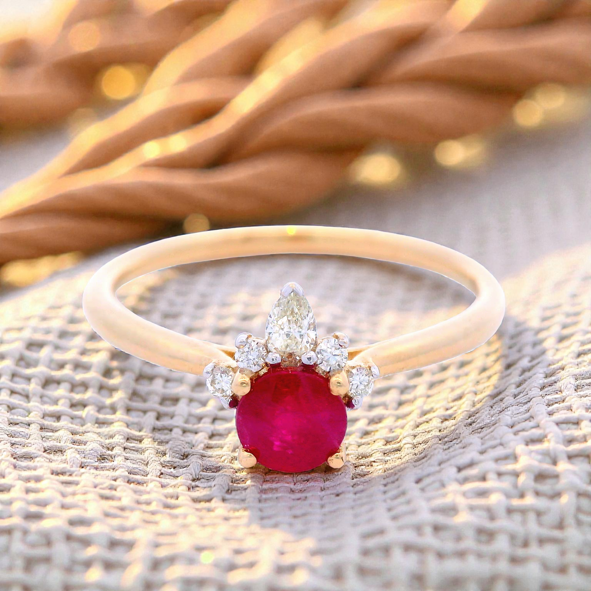 Ruby Round White Diamond in 9ct Yellow Gold