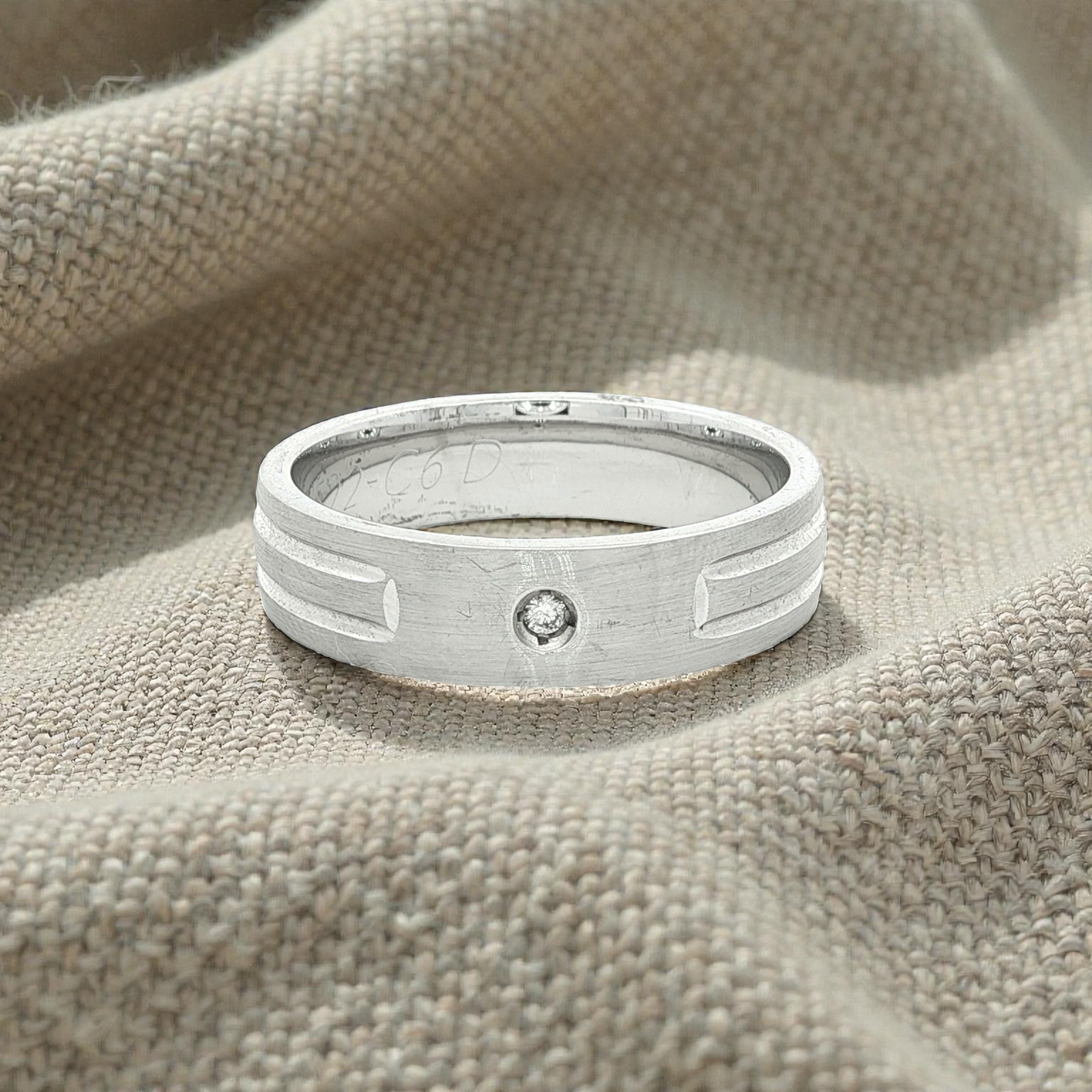 White Gold Plated Silver Band Ring with Round Cut Diamond
