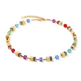 Coeur de Lion GeoCube Bright Rainbow & Metallic Gold Necklace