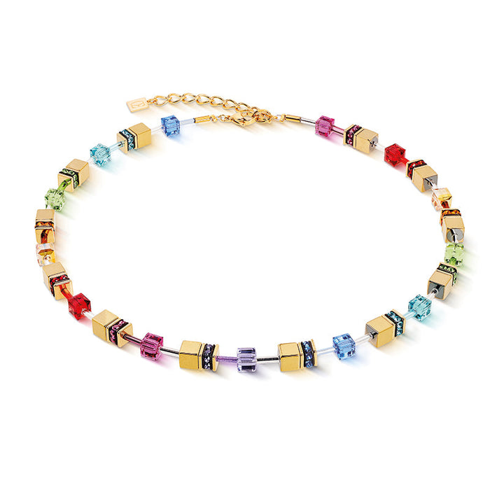 Coeur de Lion GeoCube Bright Rainbow & Metallic Gold Necklace