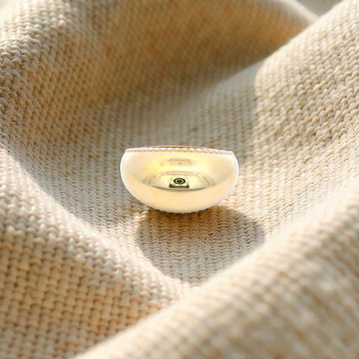 Patterned Edge Dome Ring in Yellow Gold