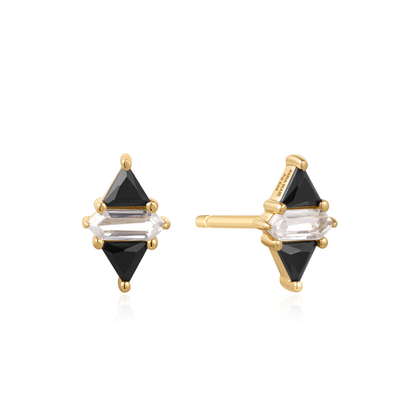 Ania Haie Gold Triangle Black/White Cubic Zirconia Studs