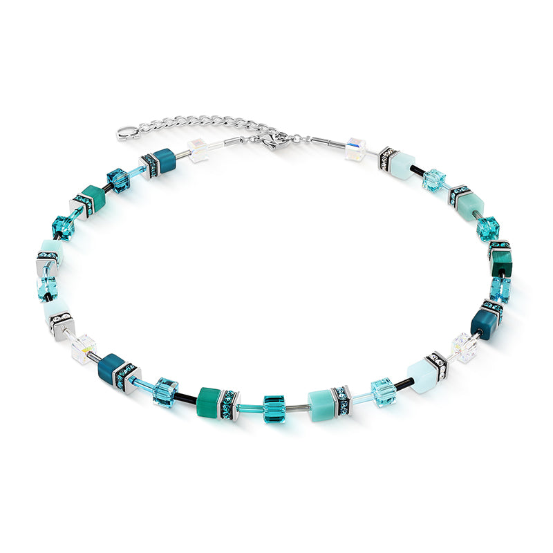 Coeur de Lion GeoCube Teal & Silver Necklace