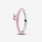Heart sterling silver ring with orchid pink crystal and glittery pink enamel