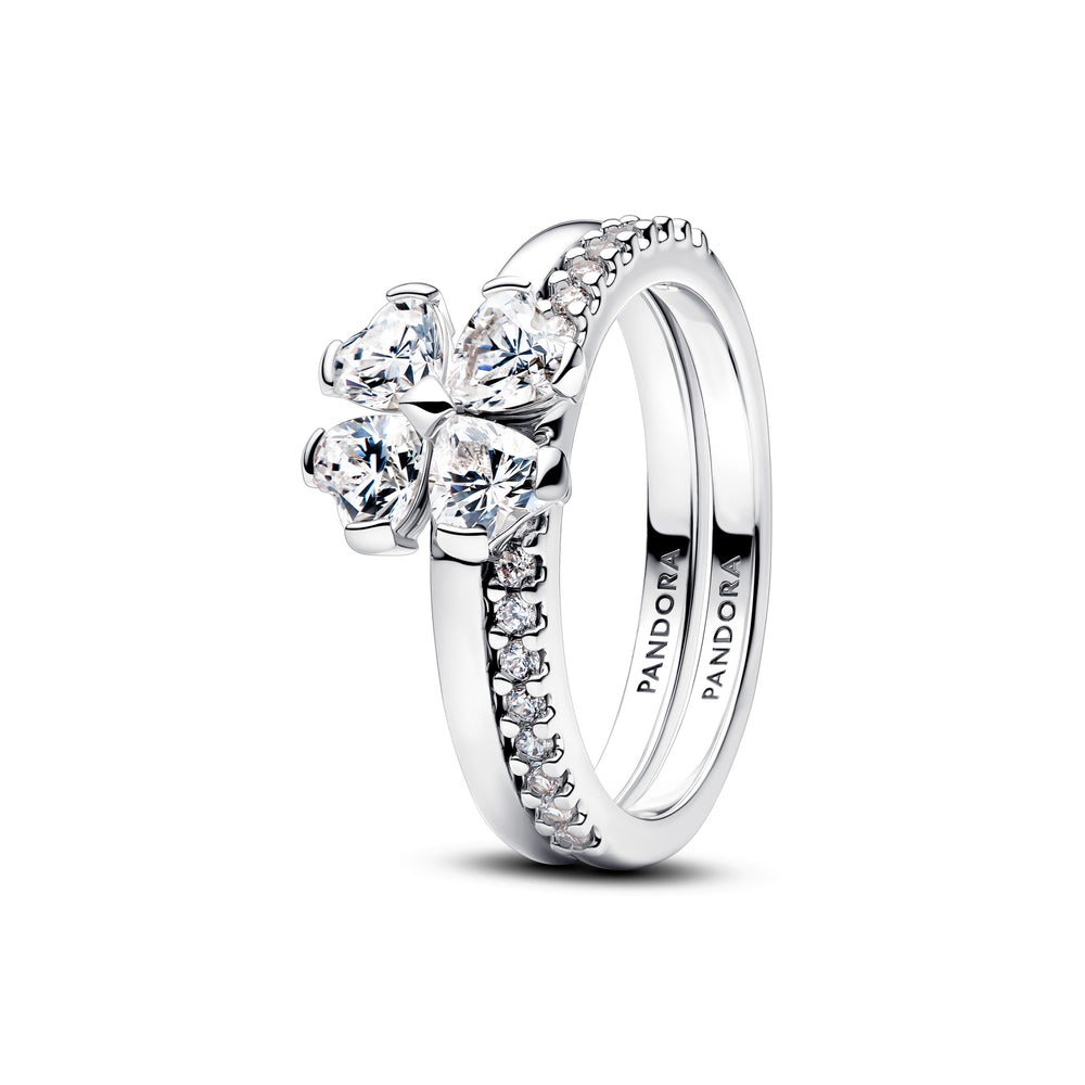 Clover sterling silver splittable ring with clear cubic zirconia